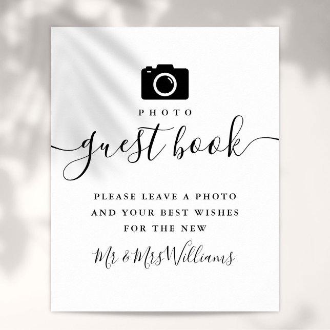 Foto Gästebuch Schwarzweiß-Schriftzeichen (Photo Guest Book Black And White Script Sign)
