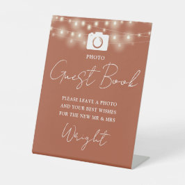 Foto Gästebuch Terracotta String Lights Wedding Sockelschild