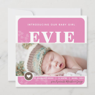 FOTO GEBURT ANKÜNDIGUNG Herzfleck rosa botanisch