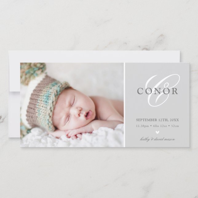 FOTO GEBURT ANKÜNDIGUNG Süßes neues Baby grau (Vorderseite)