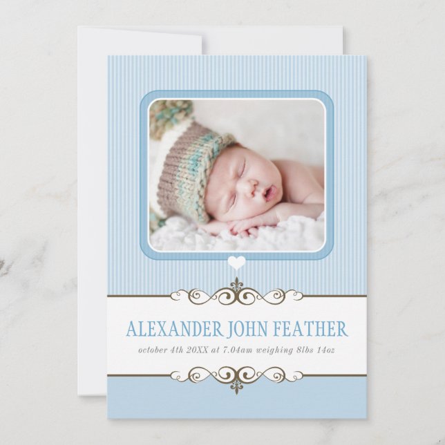 FOTO GEBURT ANKÜNDIGUNG wertvoller Baby-Junge Blau (Vorderseite)