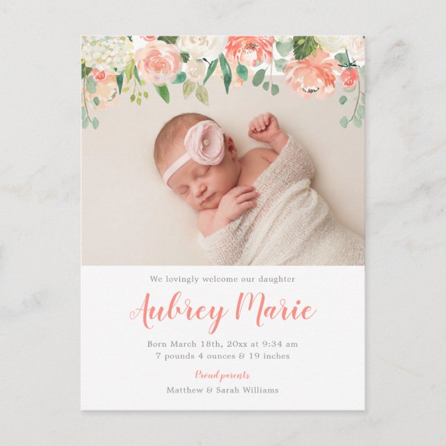 Foto-Geburt Ankündigungspostkarte (Vorderseite)