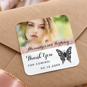 Foto Geburtstag Danke Schmetterling Quadratischer Aufkleber