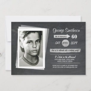 Foto Geburtstag Silver Schwarz-weiß Invite Einladung
