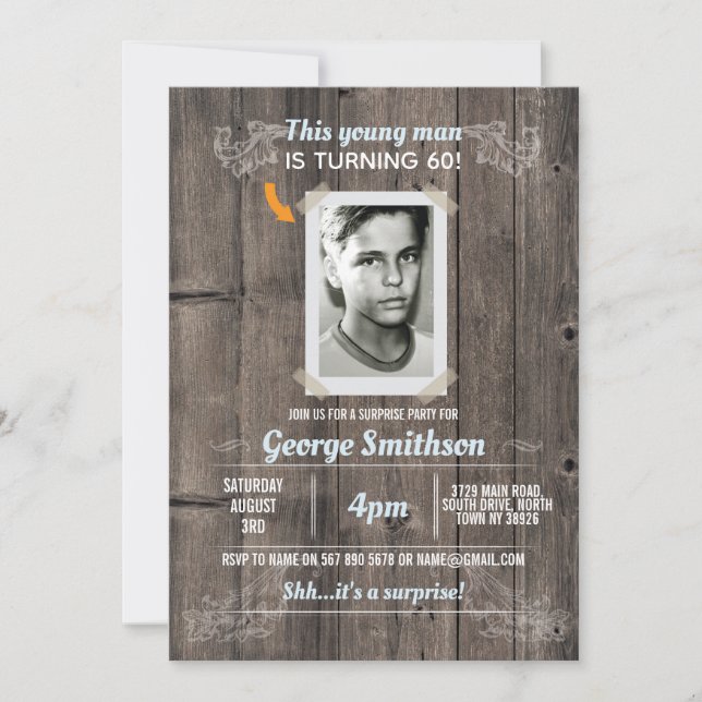 Foto Geburtstag Vintag Blue Überraschung Einladung (Vorderseite)