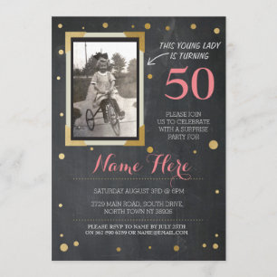 Foto Geburtstag Vintager Stil Chalk Gold Einladung