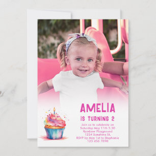 Foto-Geburtstags-Einladung Mädchen Rosa Cupcake-Ei Einladung