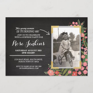 Foto-Geburtstags-Party-korallenrote Blumen jedes Einladung