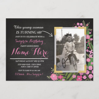 Foto-Geburtstags-Vintage Blumen laden alle Einladung