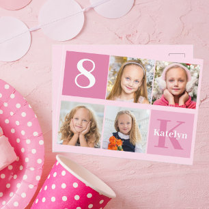 Foto Geburtstagsmädchen Hübsch Rosa Monogramm Chic Postkarte