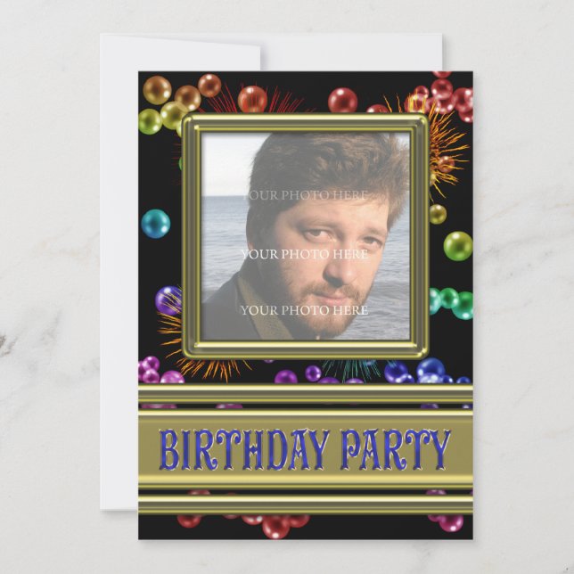 Foto Geburtstagsparty Einladung mit Blasen (Vorderseite)