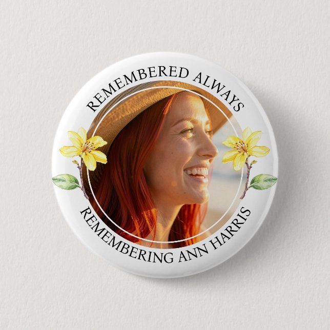 Foto-Gedenk-Erinnerung | Gelbe Blume Button (Vorderseite)