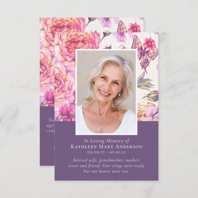 Foto-Gedenkfeier für Blumenbeerdigung Beileid Dankeskarte (Vorne/Hinten)