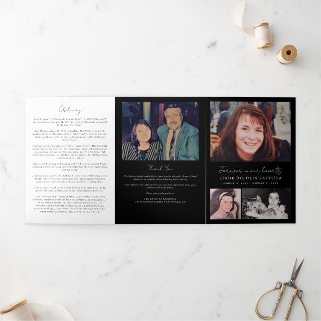 Foto-Gedenkfeier zur Beerdigung des Lebensprogramm Dreifach-gefaltete Programmkarte (Außenbereich)