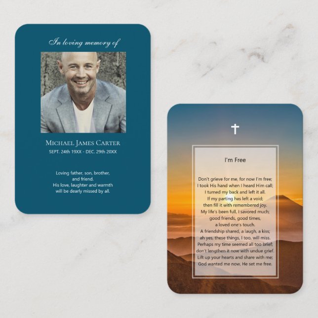 Foto-Gedenkstätte Ich bin Gratis Gebet mit Kreuz-K Visitenkarte (Vorne/Hinten)