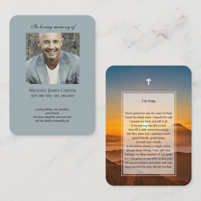 Foto-Gedenkstätte Ich bin Gratis Gebet mit Kreuz-K Visitenkarte (Vorne/Hinten)