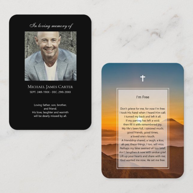 Foto-Gedenkstätte Ich bin Gratis Gebet mit Kreuz-K Visitenkarte (Vorne/Hinten)