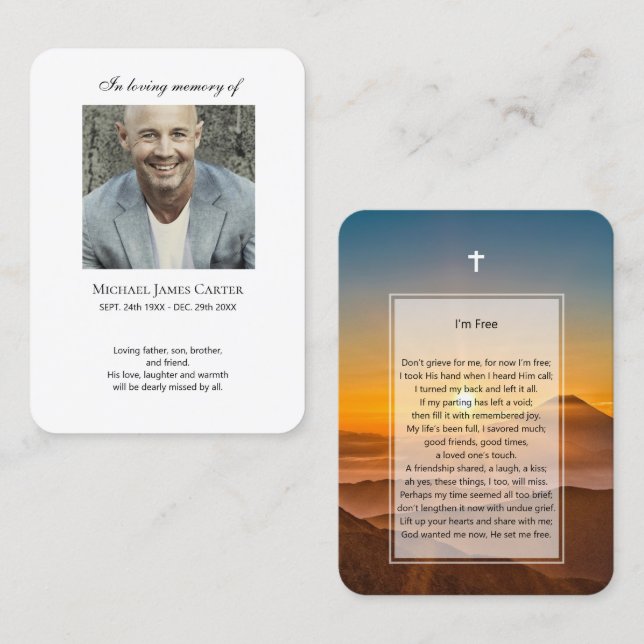 Foto-Gedenkstätte Ich bin Gratis Gebet mit Kreuz-K Visitenkarte (Vorne/Hinten)