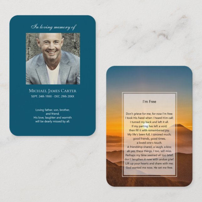 Foto Gedenkstätte Ich bin Gratis Gebetskarte Visitenkarte (Vorne/Hinten)