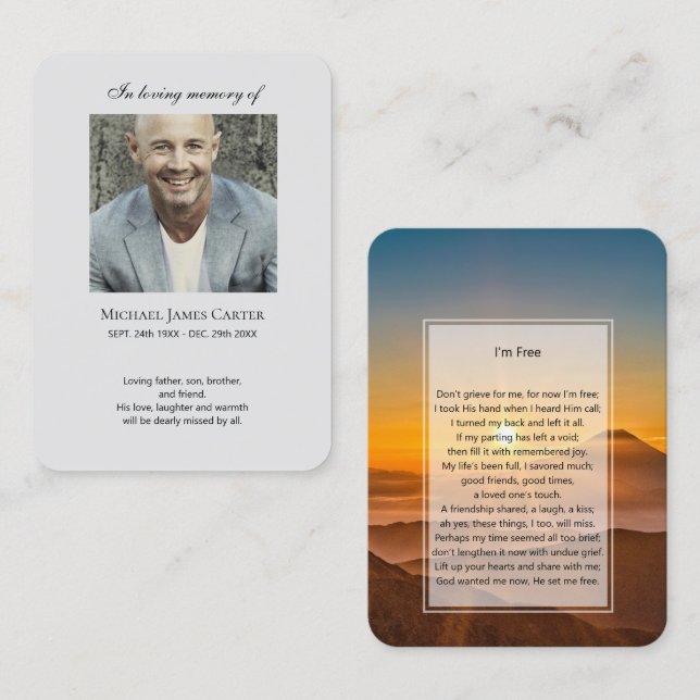 Foto Gedenkstätte Ich bin Gratis Gebetskarte Visitenkarte (Vorne/Hinten)