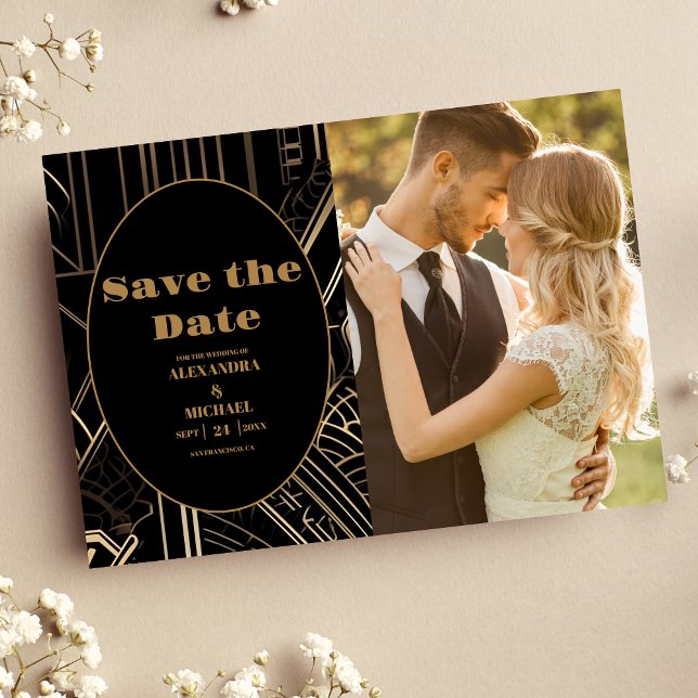 Foto Geometric Art Deco Hochzeit Save The Date (Von Creator hochgeladen)
