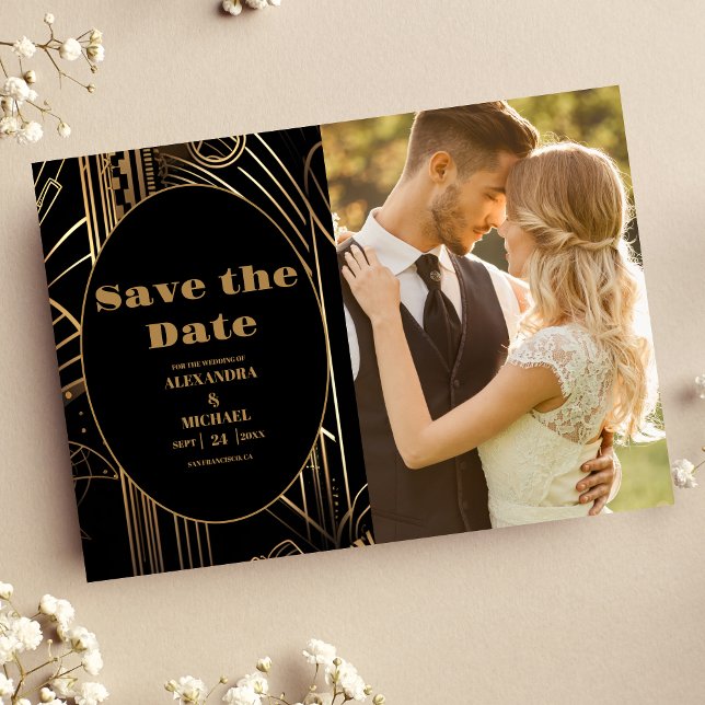 Foto Geometric Art Deco Hochzeit Save The Date (Von Creator hochgeladen)