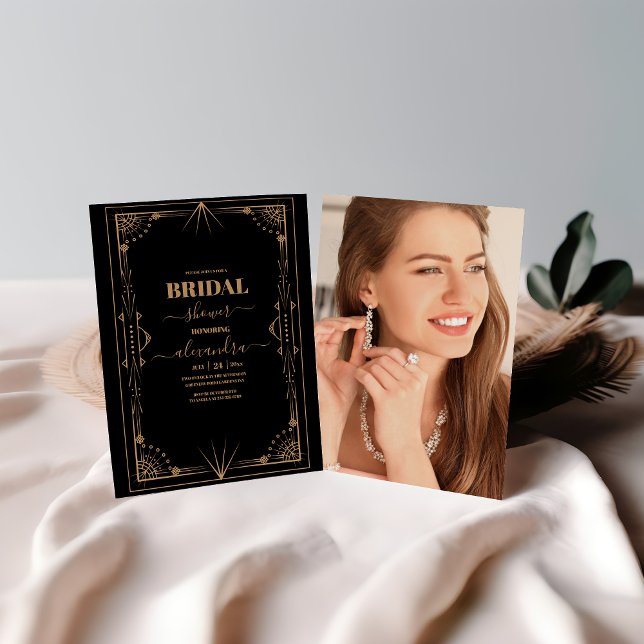 Foto Geometric Black Gold Gatsby Brautparty Einladung (Von Creator hochgeladen)