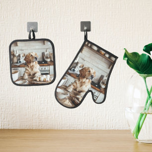 Foto-Geschenk Haustier Hund Katze Familie Ofenhandschuh & Topflappen-Set