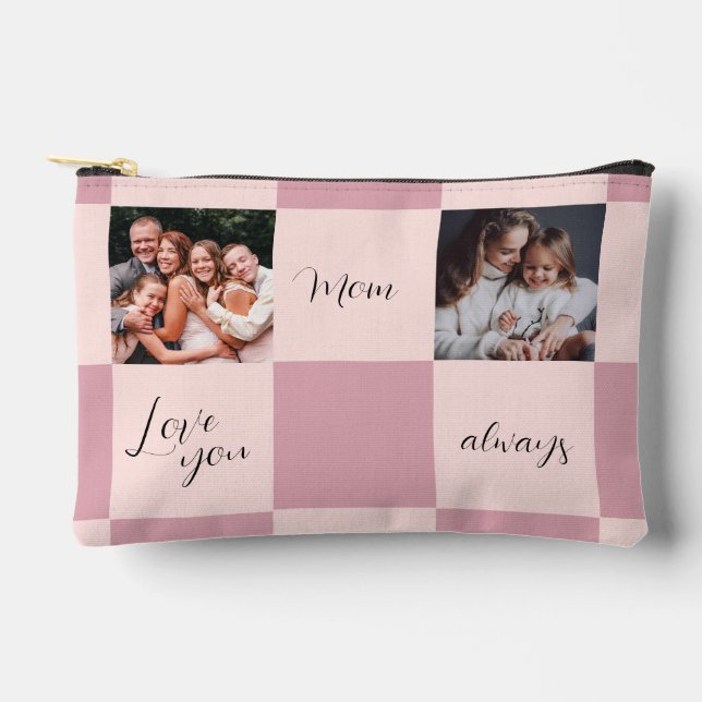 Foto Geschenk "Liebe Mama immer" rosa Schachbrett Zubehörtasche (Vorderseite)