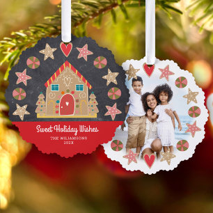 Foto Gingerbrot Sweet Holiday Wishings Chalkboard Ornament Karte