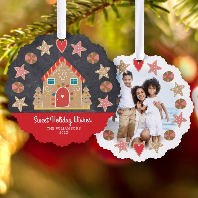 Foto Gingerbrot Sweet Holiday Wishings Chalkboard Ornament Karte (Von Creator hochgeladen)