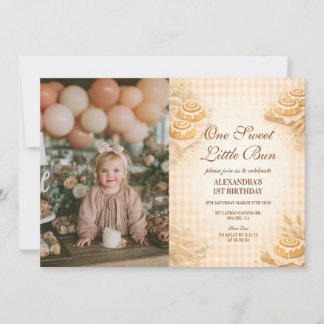 Foto Gingham Zimtschnecke Little Bun 1. Geburtstag Einladung