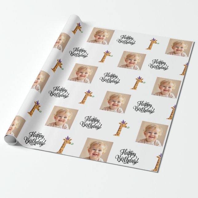 Foto-Giraffe-Geburtstag-Geschenkpapier Geschenkpapier (Ungerollt)