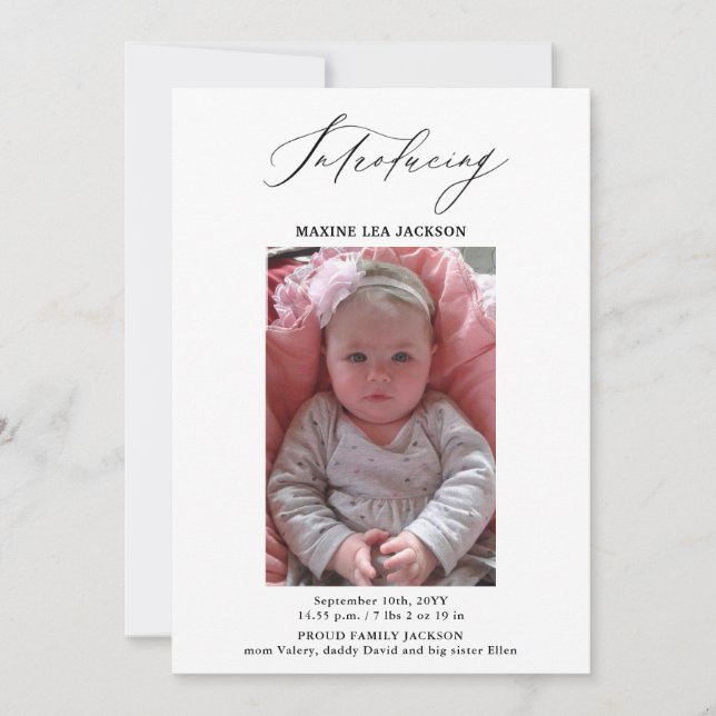 Foto Girl Birth Announcement Card Einladung (Vorderseite)