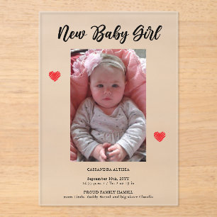 Foto Girl Birth Mattierte Akronylic Announctions-K Acryleinladungen