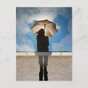 Foto: Girl Holding Umbrella, Reflected Blue Skies Postkarte