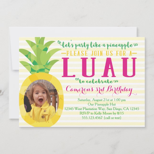 Foto Girl Luau Pineape Einladung zum Geburtstag (Vorderseite)