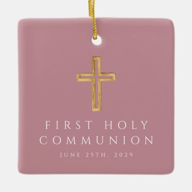 Foto Girl Religious Cross Pink Erste Kommune Keramikornament (Vorderseite)