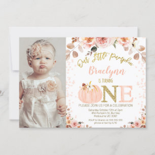 Foto Girls Rustic Fall Pumpkin 1. Geburtstag Einladung