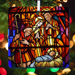 Foto Glass Nativity Image Baby Jesus Ornament Aus Metall