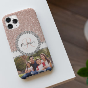 Foto Glitter Rosen Gold Diamant Monogramm iPhone 12 Hülle