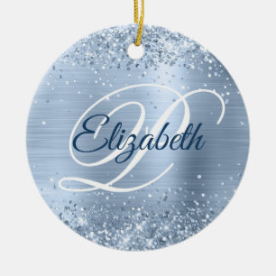 Foto Glitzerndes Blasses Staubblau Folie Fancy Mon Keramik Ornament
