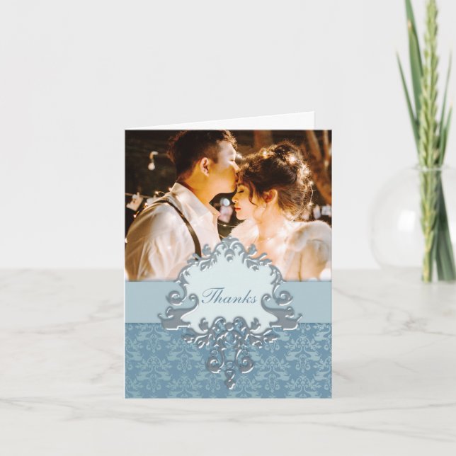 Foto Glück Elefanten Hochzeit silber "Danke" Karte (Vorderseite)