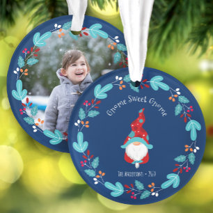 Foto Gnom Süßer Gnom Blumenkranz Elf Blau Ornament