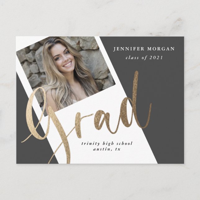 Foto Gold Abschluss Foto Ankündigung Postkarte (Vorderseite)