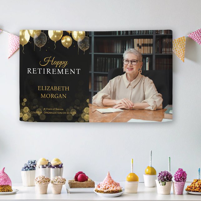 Foto Gold Ballon glückliche Rente Banner (Photo Gold Balloon Happy Retirement Banner)
