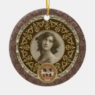 Foto Gold Classic Damask Gedenkschokolade Keramik Ornament