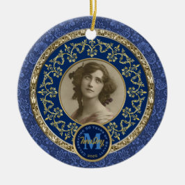 Foto Gold Classic Damask Gedenkstein Dunkelblau Keramik Ornament