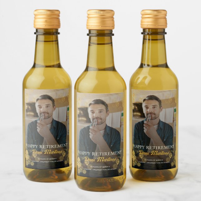 Foto Gold Confetti Happy Retirement Party Weinetikett (Flaschen)