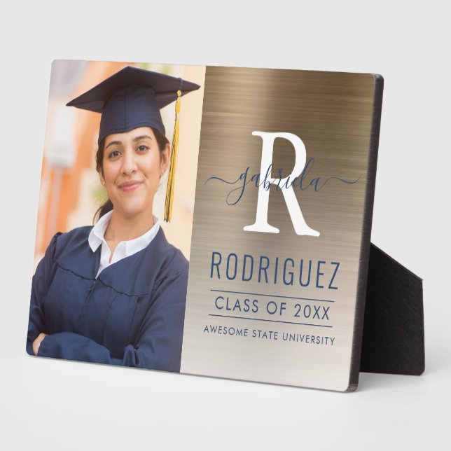 Foto Gold Dark Blue Metallic Abschluss Keepake Fotoplatte (Seite)